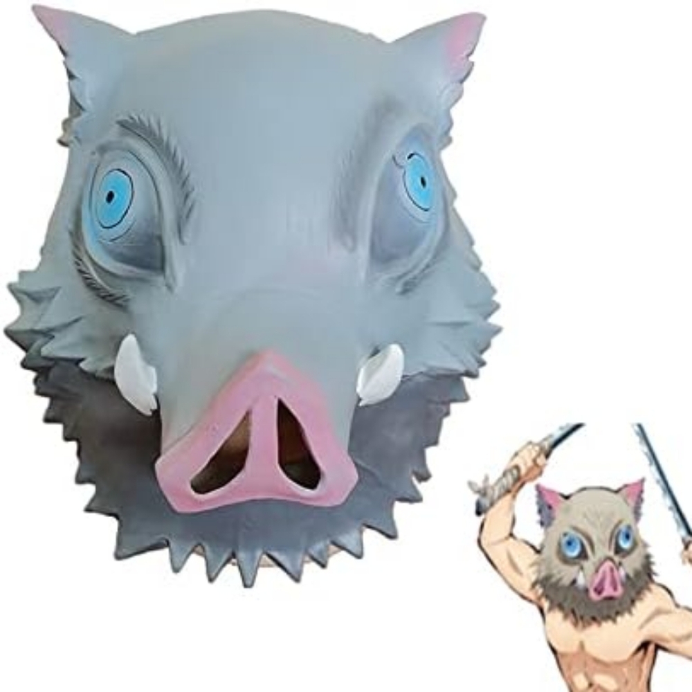 Demon Slayer Hashibira Inosuke Cosplay Helmet Latex Full Mask Halloween Prop